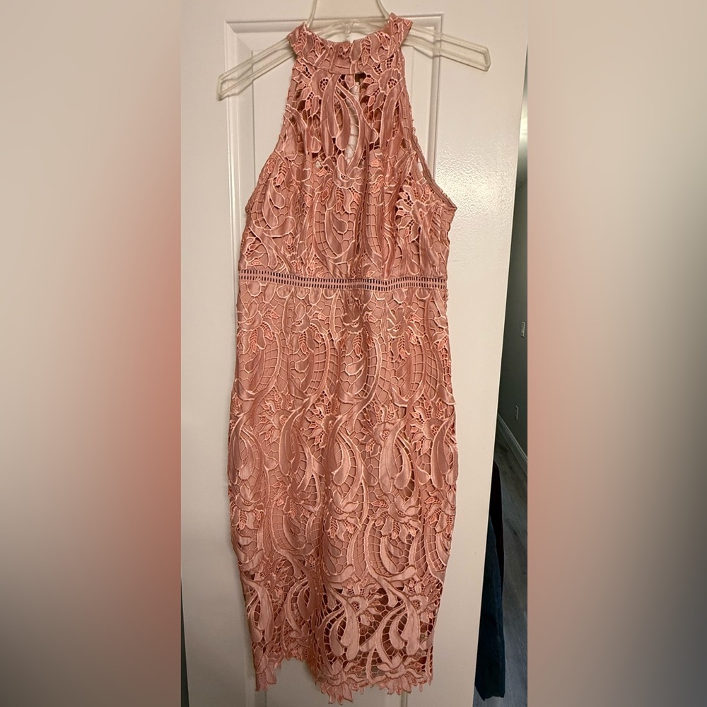 Bardot Isla Pink Lace Halter Midi Dress size 8